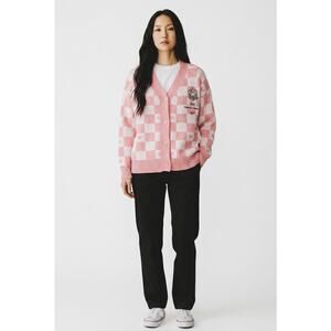 Pink My Melody Checkerboard Cardigan Sweater Kawaii Button Cozy Knit Small
